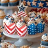 JarThenaAMCS 200Pcs Patriotic July 4th Tulip Cupcake Liners Stars Stripes