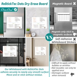 Clever Clean Large-Size Non-Magnetic Whiteboard for Fridge 17.5"x13.5" - Restickable Dry Erase Whiteboard Sticks to Most Smooth Surfaces - 6 Markers Included