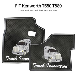 FV All-Weather Floor Mat Set Cargo Liner Compatible with Kenworth T680 & T880 2014-2021 Fits Standard Transmission Heavy-Duty Rubber Black & Gray (FT611)
