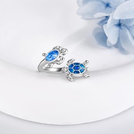 DAYLINLOVE Turtle Rings 925 Sterling Silver Adjustable Blue Opal Rings Sea Turtle Ring Ocean Animal Jewellery Gifts for Women Turtle Lovers Ocean Lovers, No Gemstone