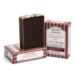 Shea Terra 33% Shea Butter Soap with African Wild Sage & Cinnamon – All Natural, Emollient Soap that Cleanses, Moisturizes, and Naturally Deodorizes with Properties that Lift Away Impurities – 4.5 oz