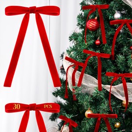 AYGXU 30pcs Velvet Bows for Christmas Tree Decorations,Twist tie Bows,Vintage Christmas Bow Decor,premade Bow for Gift Wrapping,Table,Garland,Fireplace Decor.red(5/8" W,5.1 * 7in)