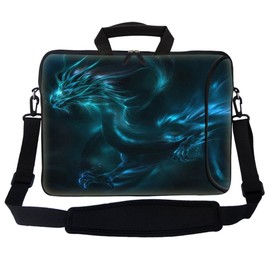 Meffort Inc 15.6 Inch Neoprene Laptop Bag – Water Resistant, Reinforced Zipper, Adjustable Shoulder Strap, Extra Side Pocket, Fits 15 to 15.6 Inch Laptops - Blue Dragon