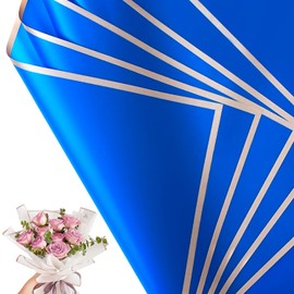 30 Sheets Sapphire Blue Gold Edge Flower Bouquet Wrapping Paper，Florist Supplies Waterproof Floral Bouquet Wrapping Paper Bouquet Accessorie，Flower Shop Packaging Pape for DIY Gift Wedding Birthday