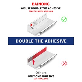 BaiNong 5 Pack 8 inch self Adhesive Cabinet pulls Silvery Finger pulls for cabinets Stick on Handles Concealed Cabinet Handles Edge pulls for cabinets Drawer Pull Seam Drawer Handles Flat pulls