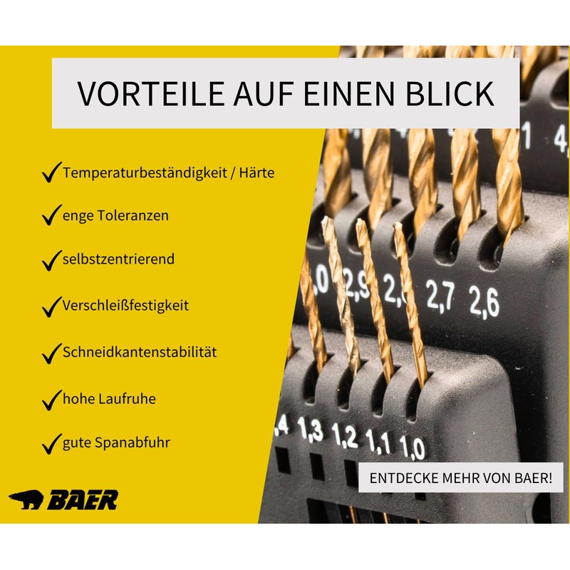 BaerCoil Twist Drill Bit Set 1-6 mm | 51-Piece HSS-Co