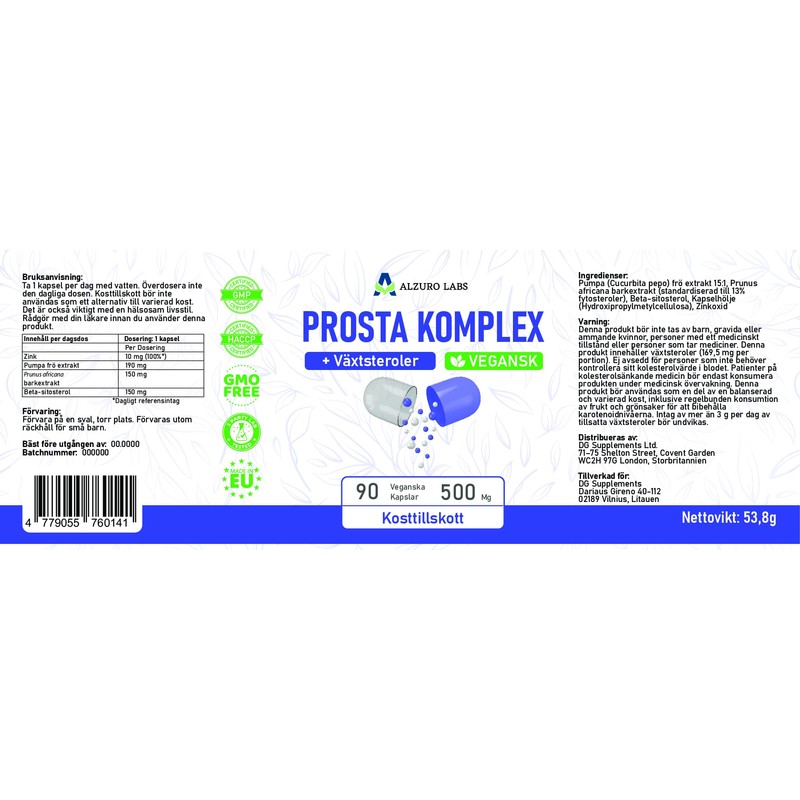 Alzuro Labs Prosta Complex | (Pygeum Africanum, Beta-Sitosterol, Kürbiskernextrakt) |