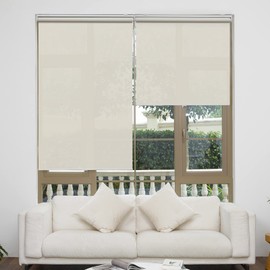 AOSKY Cordless Roller Shades for Windows Light Filtering Shades with 5% Openness Solar Screen Semi Sheer Roller Blinds UV Protection for Office and Home. Easy to Install 35" W x 72" H (Beige)