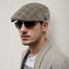 Rayson Flat Cap Men's Beret Cap Checked Adjustable Beret Hat Newsboy Flat Beret Hat Breathable Summer, khaki, Unit size