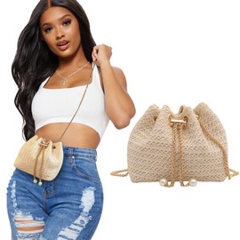 MLPKOI Straw Beach Bag for Women, Summer Straw Clutch with Chain, Crossbody Bag, Vintage Boho Style Shoulder Bag, Beach Bag, Straw Bag, Shoulder Bag, Braided Bag, for Party, Leisure, Date