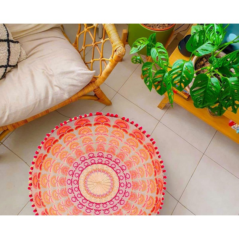Mandala Life ART Floor Cushion Large with Ponpon Boho Chic