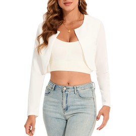 Hobrounn Bolero Jacket Women's Festive Short Blazer Women's Elegant Open Front Long Sleeve Bolero for Evening Dresses, White, XXL