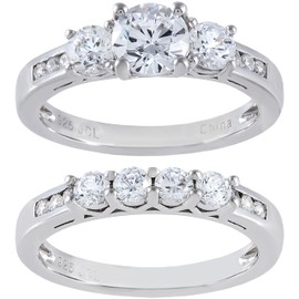 2Ct 925 Sterling Silver Cubic Zirconia 3 Stone Round Cut Wedding Ring Set CZ Engagement Ring for Women Size 5-10