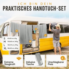 Backpacker's Journey Microfibre Towels in S, M, L, XL Travel Towel Sets, Lightweight, Quick-Drying, Absorbent and Anti-Bacterial (Grey, L and M)