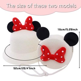 OPVXZAD Girls Straw Hat and Shoulder Bag Set with Mouse Ears Visor Sun Hat Girls Summer Hat Beach Hat for Holiday Travel Outdoor Activities for 4-8 Years Old