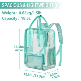 VASCHY Clear backpack for Women, Heavy Duty Transparent See Through Stadium Approved Square Backpack for Teen Girls Bookbag Schoolbag Flamingo