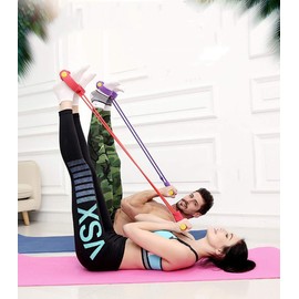 Multifunction Elastic Sit Up Pull Rope Foot Pedal - 4 Tubes Pedal Resistance Band - Chest Expander Ideal Fitness Exercise at Home/Gym - Targeting Arms, Legs & Abdomen for Slimming Training (Red)