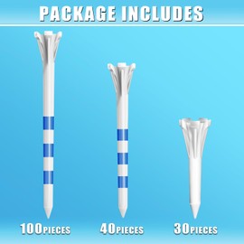 CHAMPKEY Professional 170 Pack 5-Prong Plastic Golf Tees 3 Sizes Assorted Pack - 100 Pcs 3-1/4" with 40 Pcs 2-3/4" and 30Pcs 1-1/2" Golf Tees Plastic (White)