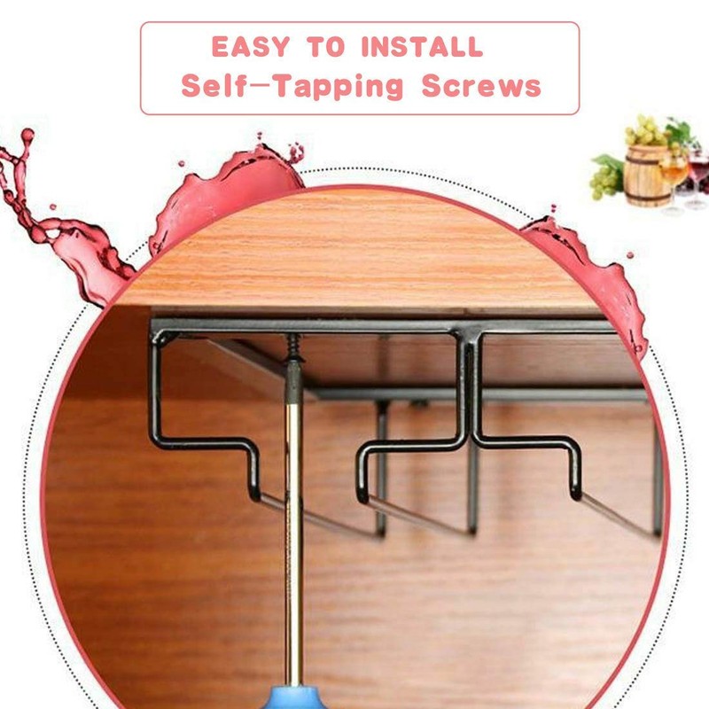 FOMANSH Wine Glass Rack Under Cabinet - Stemware Holder Metal