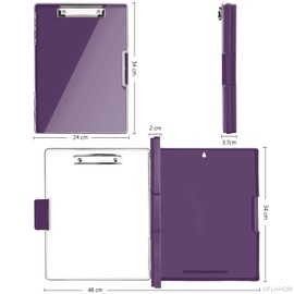 Clipboard with Storage for Office Supplies,Heavy Duty Clip Boards 8.5x11 with 2 Storage Case,Clear Visible Top Panel Storage Clipboards,Nursing Clipboard Folder Case,Side Opening ClipBoard-Dark Purple