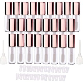 LTKJ - Paquete de 25 recipientes de 1,2 ml, bonitos tubos vacíos de brillo labial, mini botellas de bálsamo labial recargables transparentes con inserciones de goma y 3 pipetas de transferencia para