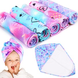 KOUISYY 5Pcs Hair Towel Wrap Stong Absorbent Hair Drying Towel with Button Soft Comfortable Hair Turban Colorful Cute Hair Towel Absorbent Towel for Women Girls Children