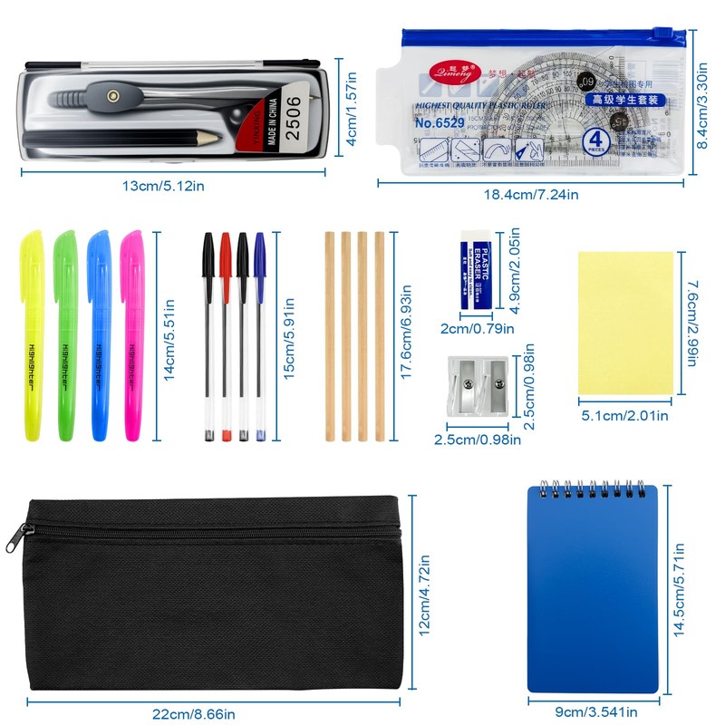 25PCS Maths Set, Protractor And Compass Set Geometry Sets Back