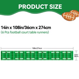 6 Pcs Plastic American Football Court Table Runners, Football Birthday Party Decoration Touch Down Tables Runner Centerpieces Decor for Game Day Boy Men Birthday Supplies, 14in x 108in
