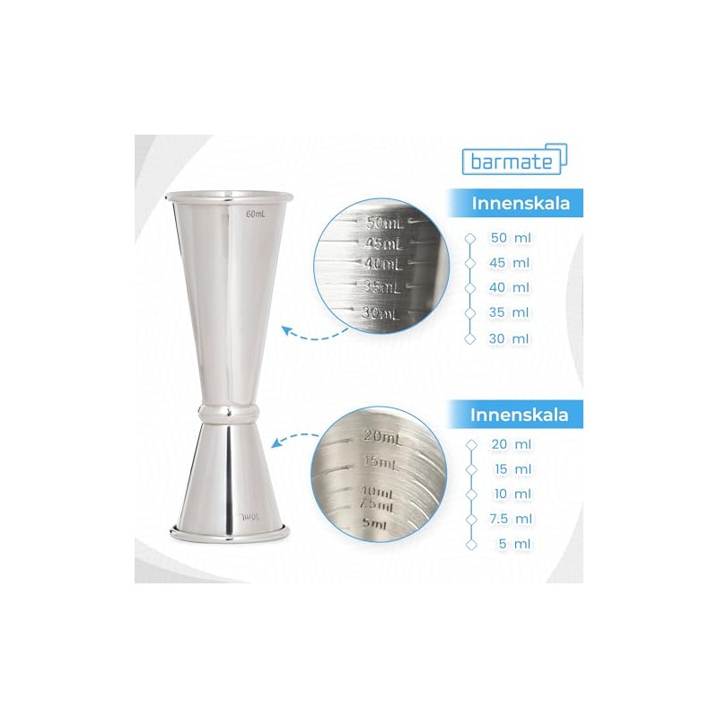 barmate Japanese Jigger, Stainless Steel Measuring Cup with Inner Scale,