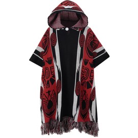 Unisex Mexican Poncho Cobija Gaban Blanket Poncho Vintage Hippie Boho Shawl Pancho Sleeveless Sweater Cloak Costume Outfit (Red, S)