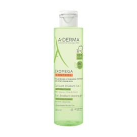 ADERMA, Exomega Control Gel Limpiador 2 en 1, Limpieza Suave Cara Cuerpo Cabello, Piel, Especial Bebés, 200ml
