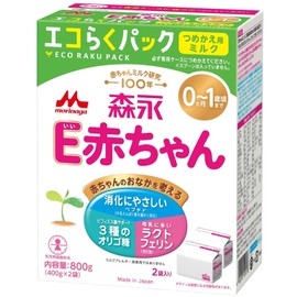Morinaga E Baby Eco Easy Pack, Refill Pack, 28.7 oz (800 g) (14.1 oz (400 g) x 2 Bags), 0 Months to 1 Year, Refill Type, Powdered Milk, Lactoferrin, 3 Types of Oligosaccharides