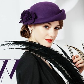 HIMESPORT Wool Felt Beret French Fedora Hats for Women Elegant Church Hats Flower Ladies Wedding Tea Party Hat