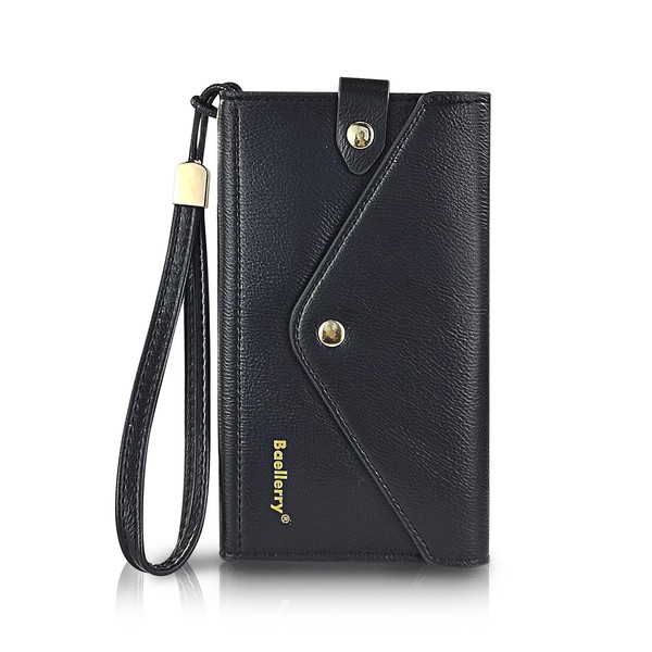 FuninCrea Long Wallet for Woman with Wrist Strap for Cell