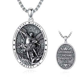 Oseew St Michael/St Christopher/St Benedict Necklace For men women 925 Sterling Silver Amulet Medal Jewelry St Medals Amulet Pendant Protection Jewelry 22"+2" Rolo Chain (with Gift Box), Sterling