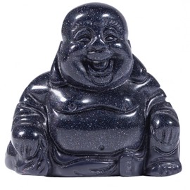 Amogeeli Blue Sand Stone Carved Small Happy Buddha Figurine for Luck and Wealth Fengshui Home Desk Decoration