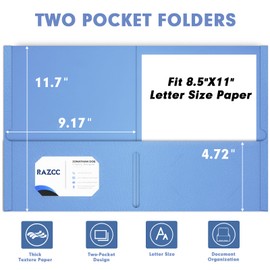 Two Pocket Folders, RAZCC 50 Pack File Folders with Pockets Fit Letter Size Paper, Thick Paper File Folder for School Office Business Home, Assorted 10 Colors