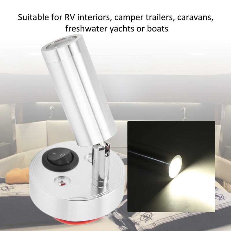 12‑24V 3W LED Reading Light Bedroom Bedside Lamp Chrome Aluminum