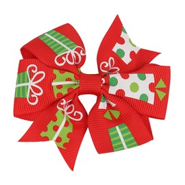 Baby Girls Christmas Hair Bow Clip Red and Green Santa Claus Hair Accessories Alligator Clip Non-slip Winter Xmas Gift(Christmas Reindeer-A)