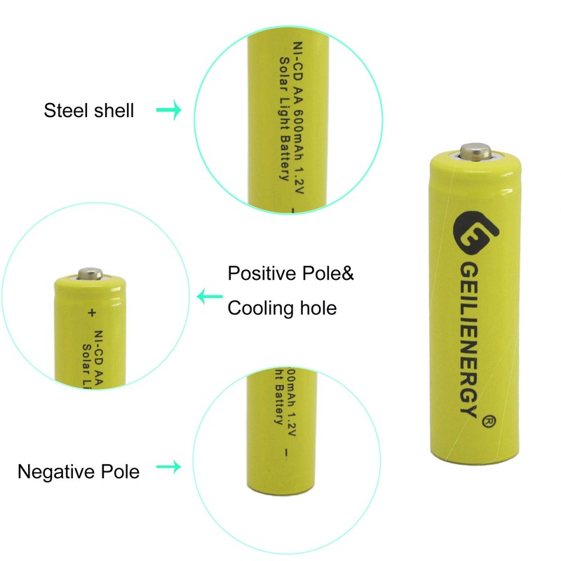 GEILIENERGY Solar Light Batteries AA Ni-Cd AA 600mAh 1.2V Rechargeable