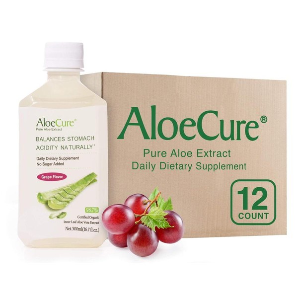 AloeCure USDA Organic Aloe Vera Juice Grape Flavor, Made Within