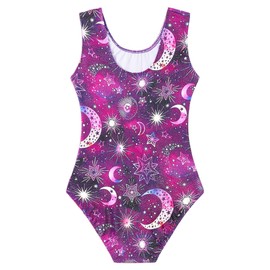 Domusgo Gymnastics Leotards for Girls 5-6 Years Old Purple Sparkly One Piece Tumbling Outfits