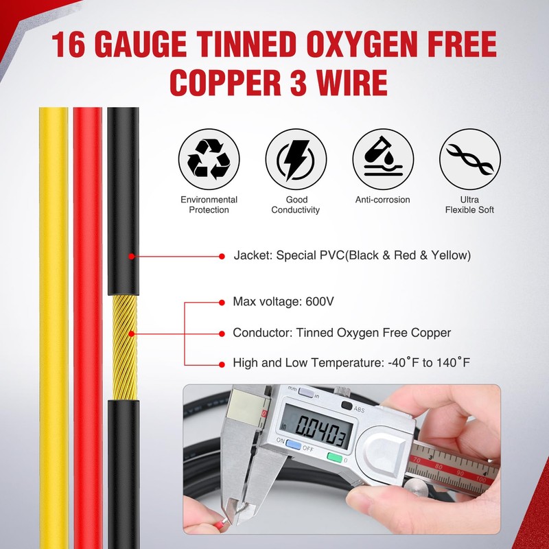 Nilight 100FT 16 Gauge 3 Conductor Electrical Wire Tinned Oxygen