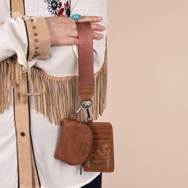Wrangler KeyChain Wristlet Wallets for Women Western Dual Pouch Wristlet Embroidered Boot Scroll Card Holder Wallet With Zipper