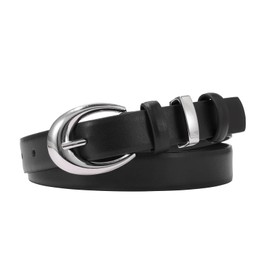 KONQUWA Women's Cow Leather Belt for Jeans Pants Fashion Ladies Skinny Dress Waist belt with Gold Buckle (B-Black/Silver Buckle,32″-38″), B-black/Silver Buckle, 32″-38″