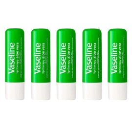 Vaseline 5 Pack Vaseline Lip Therapy Aloe Vera –Hydrating Lip Care with Petroleum Jelly