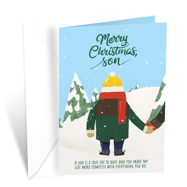 Prime Greetings Christmas Card For Son, Made in America, Eco-Friendly, Thick Card Stock with Premium Envelope 5in x 7.75in, Packaged in Protective Mailer