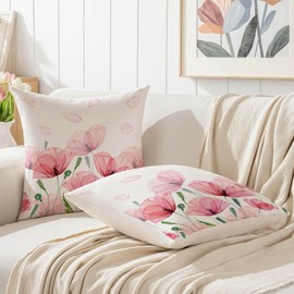 Jayusaror Cushion Cover 50 x 50 cm Spring Pink Flowers Leaves Outdoor Sofa Cushion Country House Style Cushion Covers Decorative Cushion Couch Cushion Covers Decorative Cushion Cover Garden Sofa