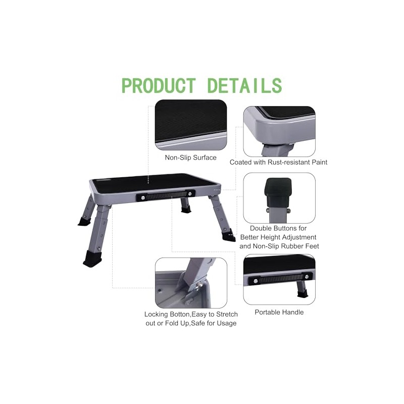 3 Levels Adjustable Folding Step Stool,Foldable RV Step Stool,Safer Metal