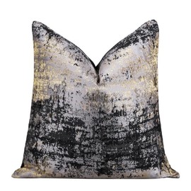 Duzziyyaa Cushion Covers 45 x 45 cm - Gold Black Splash Cushion Covers- Luxury Decorative Square Throw Pillow Cases for Sofa Couch Bedroom Invisible Zipper 18x18 Inches (black and gold, 45X45cm)